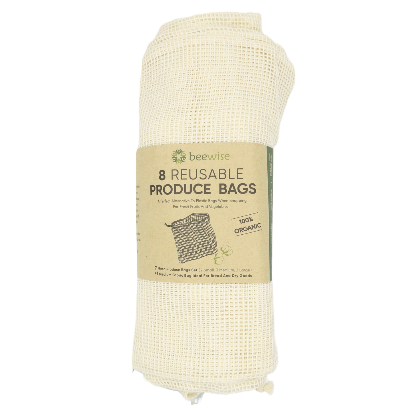 Reusable Produce Mesh Bags – Set of 8 (Organic Cotton)