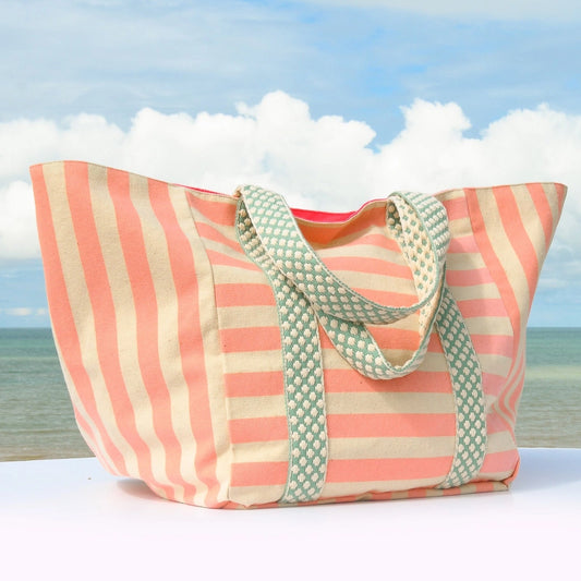 Cockatoo Beach Bag – Peach & Cream Striped